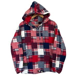 Vermont Flannel Company Patchwork Henley Hoodie Sz XS Red Blue Outdoors Prep Men